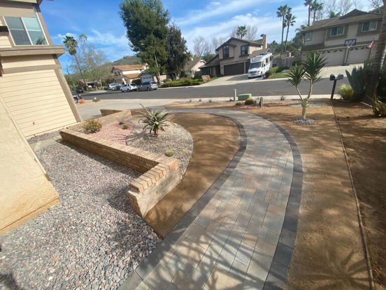 poway front yard landscape and custom walkway