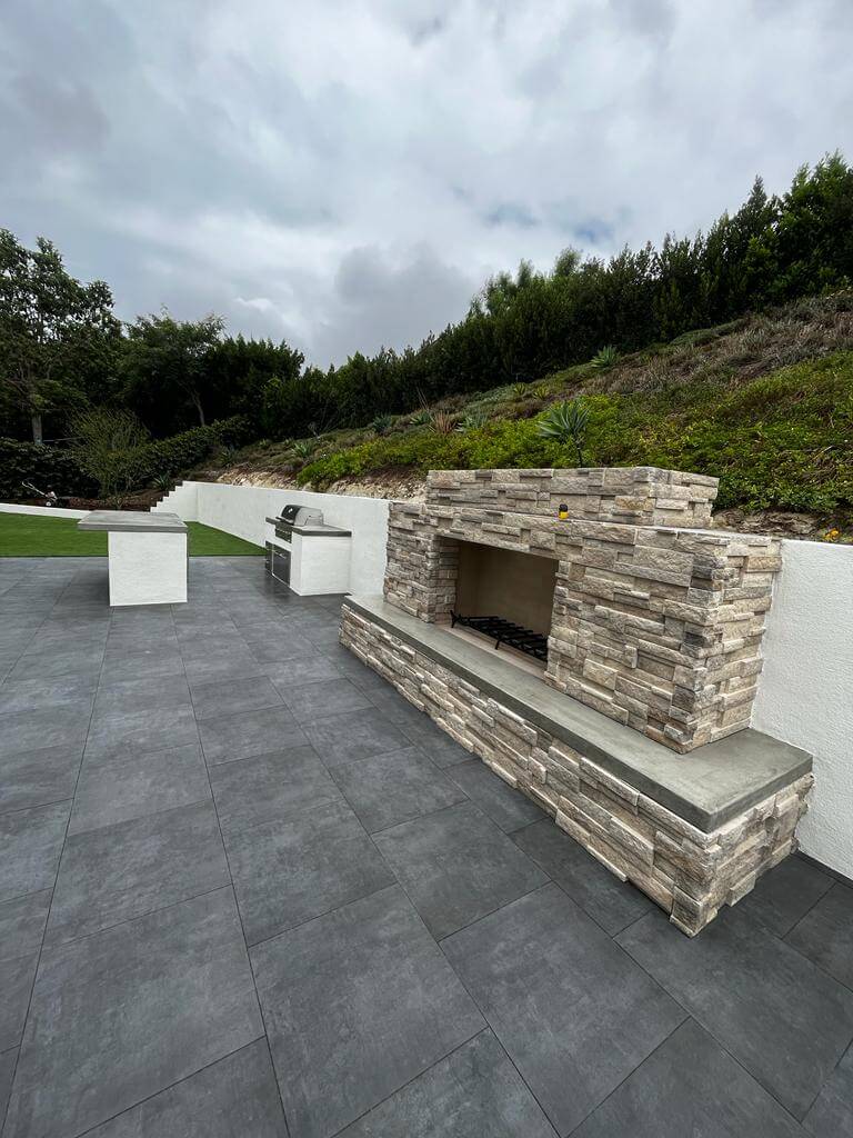 san diego outdoor kitchen with fireplace and hardscaping